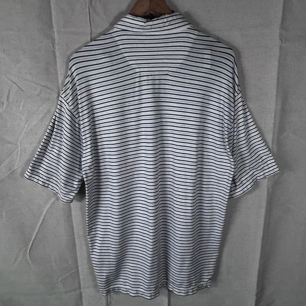 Nike Golf Mens Large White Blue Striped Dri-Fit‎ UV Polo Shirt Short Sleeve L